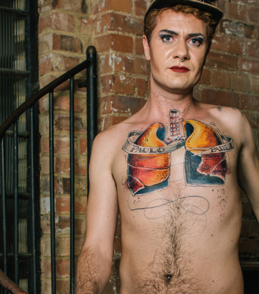 Paolo, 31, from Italy – Paolo’s body art highlights healthy lungs (Photo: HIV is: Just a Part of Me)