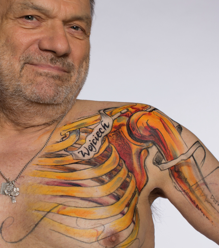 Wojciech, 71, from Poland – his body art healthy bones (Photo: HIV is: Just a Part of Me)