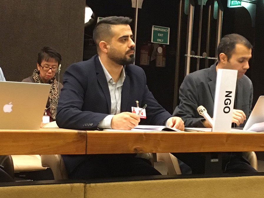 Haqqi Bahram spoke on behalf of NGOs on the 2nd day of formal consultation 3 for the Refugee Compact. Photo: NRV