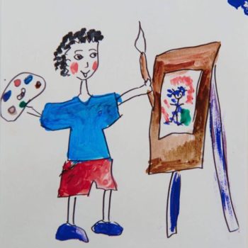 А это рисунок Сережки, ему 12 лет. Он очень добрый отзывчивый мальчик. Он очень любит читать книги, а свои переживания выражает в рисунке. Художник - это не профессия, а состояние души