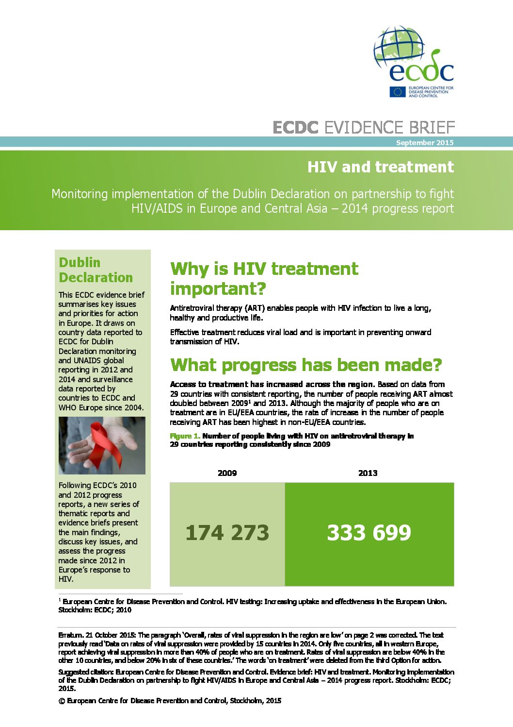 HIV and treatment. Monitoring implementation of the Dublin Declaration on partnership to fight HIV/AIDS in Europe and Central Asia – 2014 progress report
